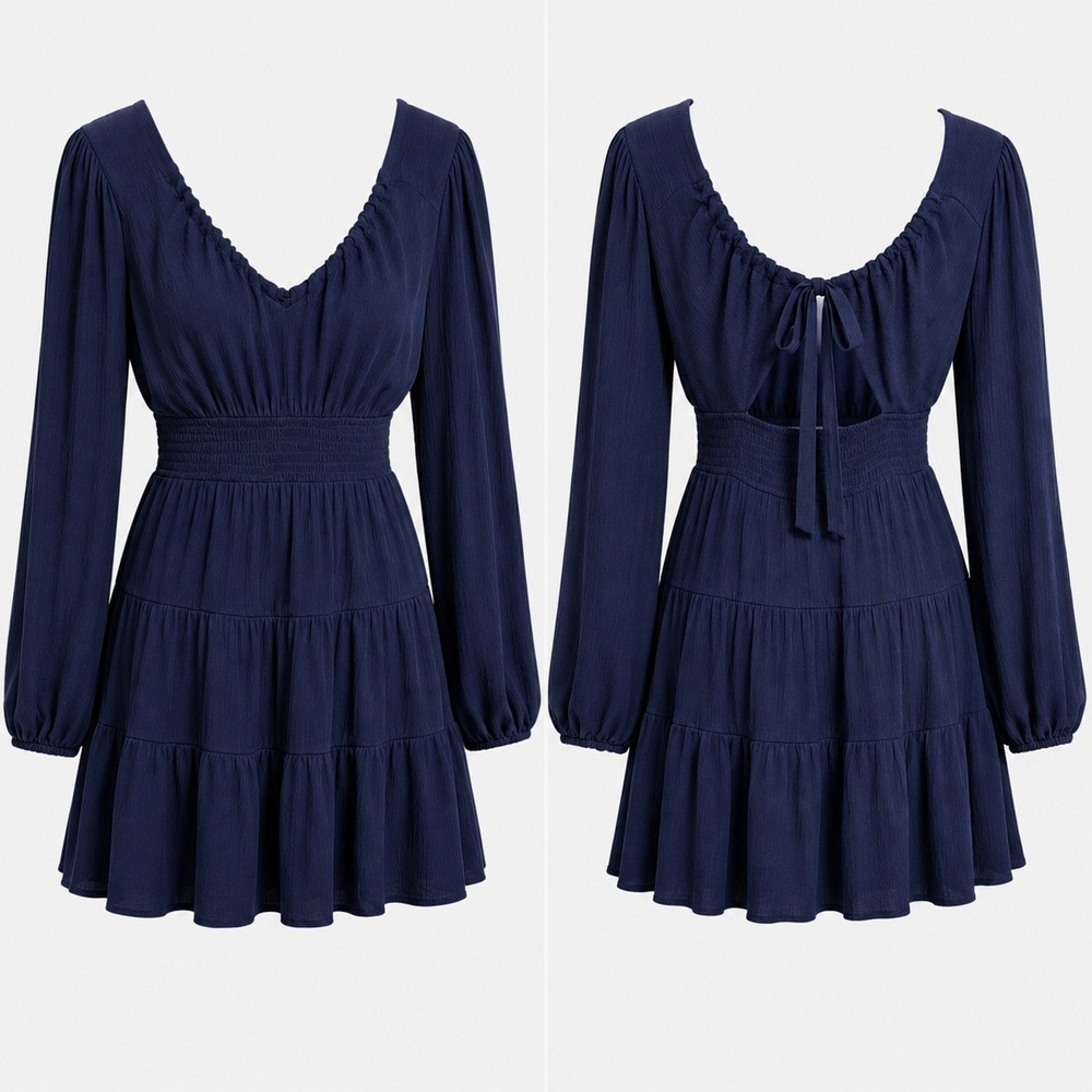 City Studio Womens Cutout Puff Sleeve Tiered Mini Dress Size‎ M Blue Cottagecore